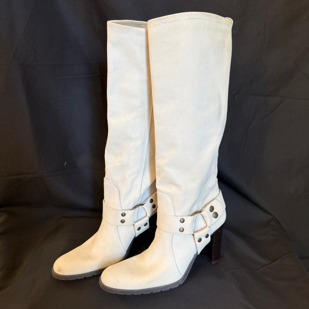 Aldo Off-White Heeled Boots with Strap Detail